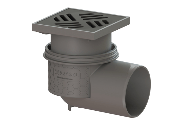 Kessel Practicus basement drain DN 100 KE34101 Black grating, Horizontal outlet, without odour trap 34101