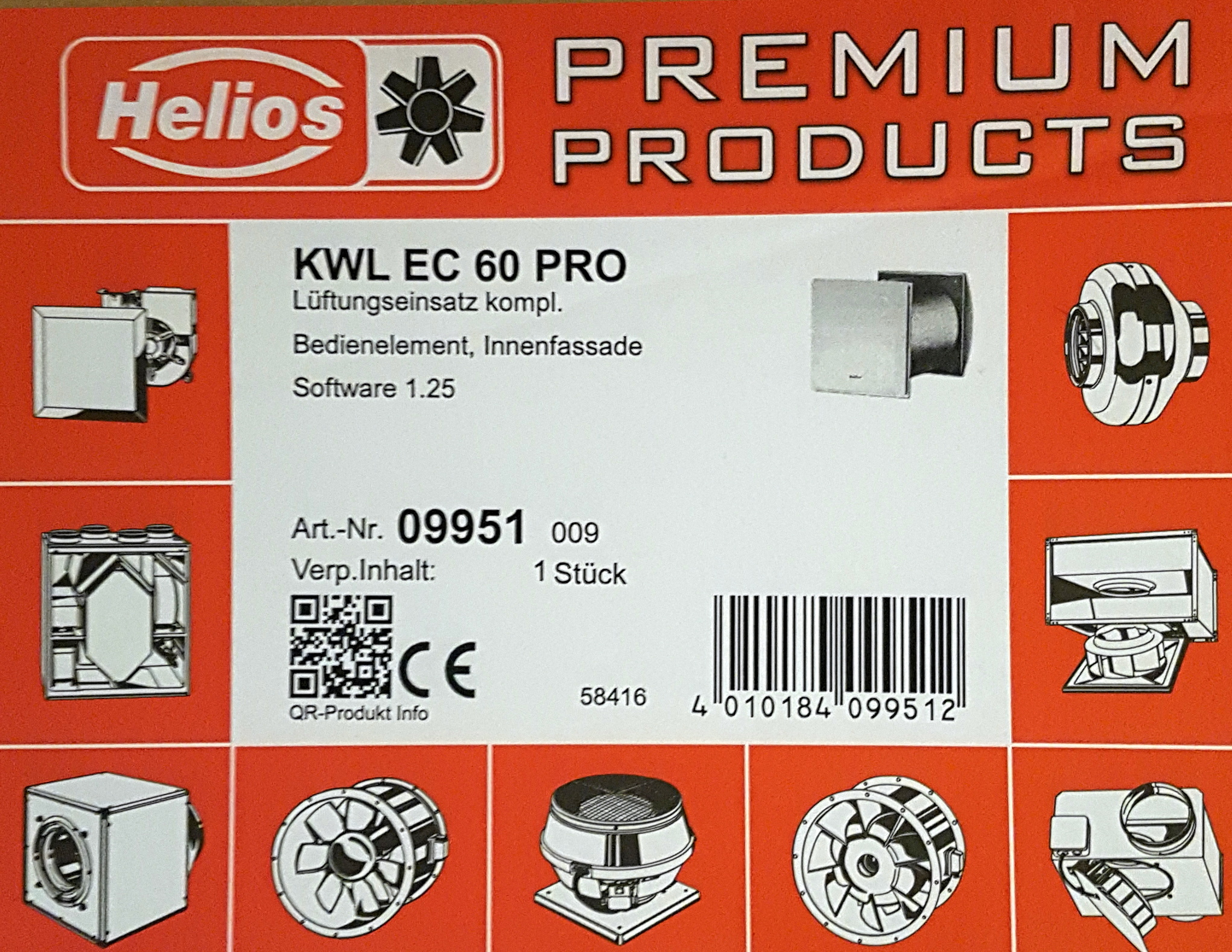 Helios KWL EC 60 Pro Compact Ventilation Unit with  Comfort controller BCU 9951 09951