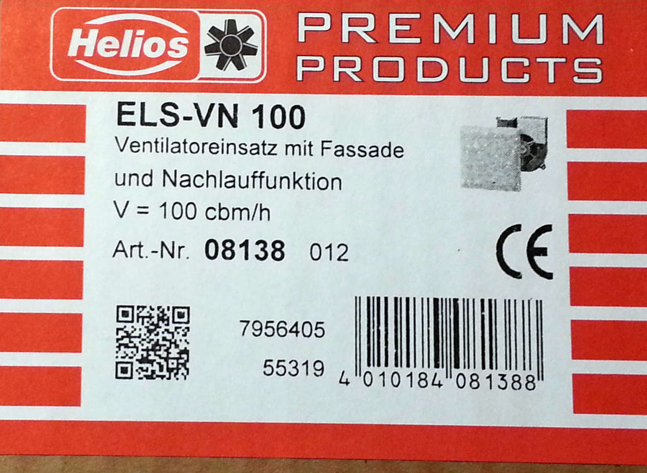 Helios ELS-VN 100 Ventilator inset with 8138 08138