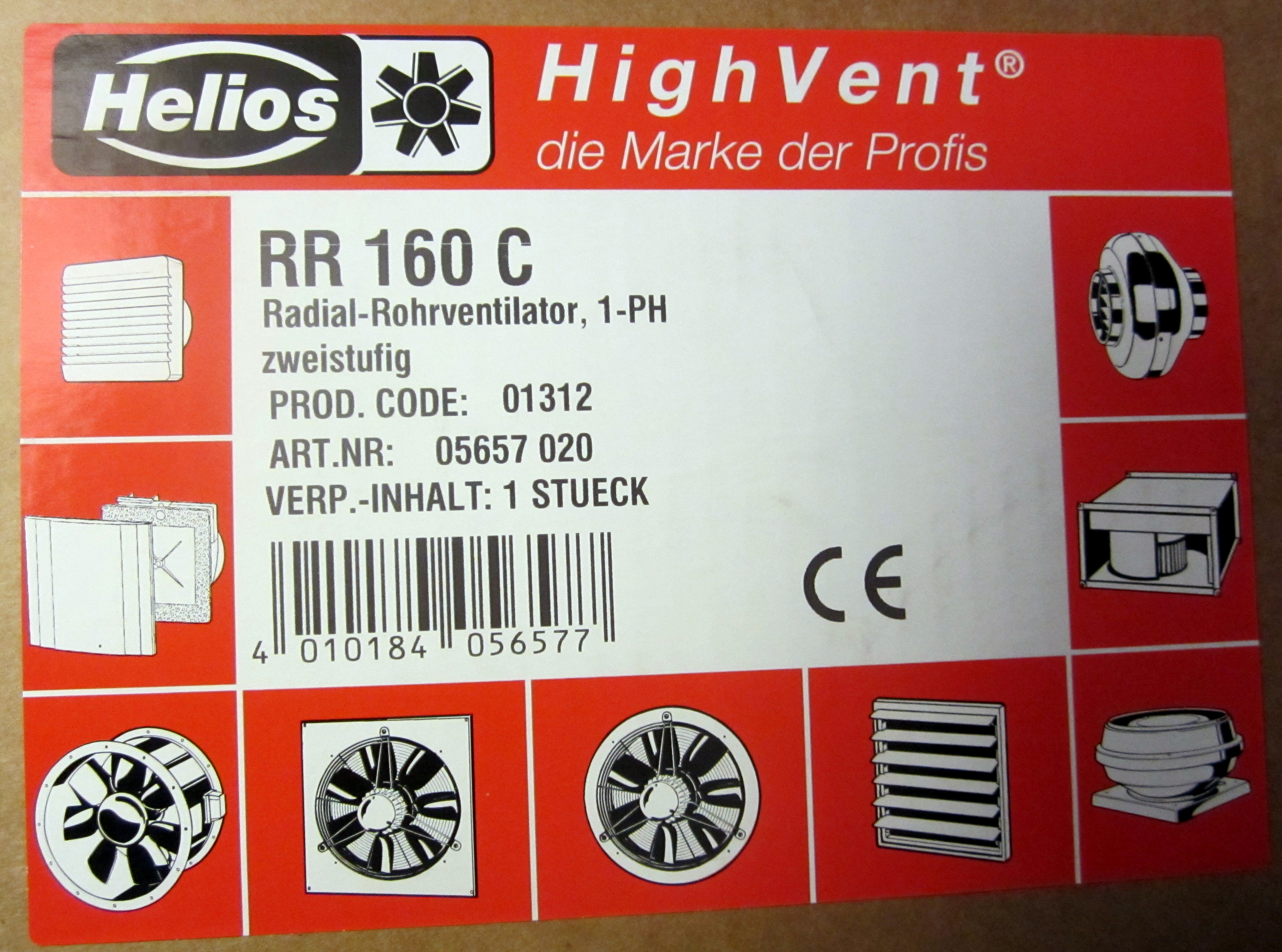 Helios RR 160 C Centrifugal in-line fan ventilator, 1-PH 5657 05657