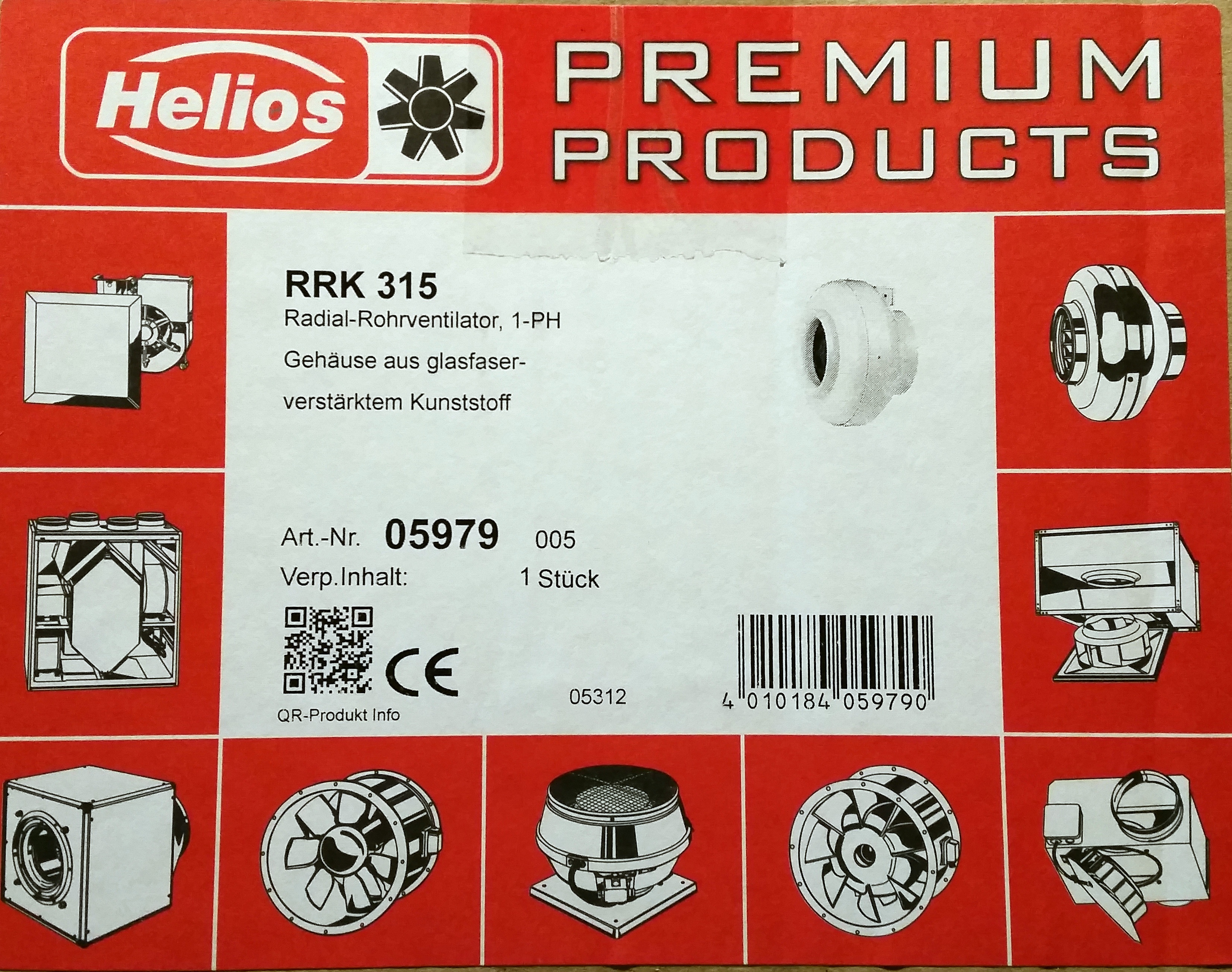 Helios RRK 315 Centrifugal in-line fan ventilator, 1-PH 5979 05979