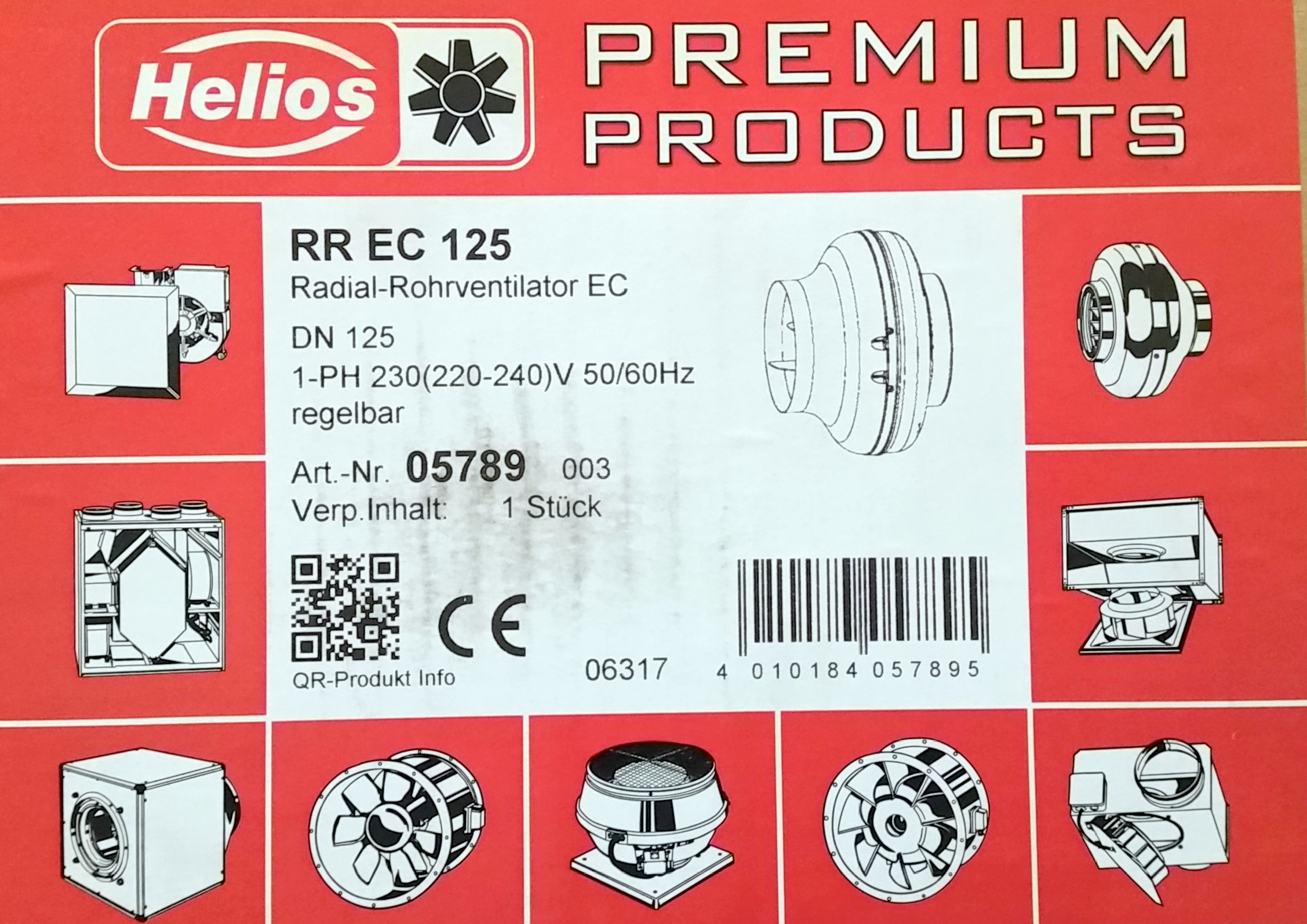 Helios RR EC 125 Centrifugal Pipe Ventilator EC DN 125 RR EC 125 5789 05789